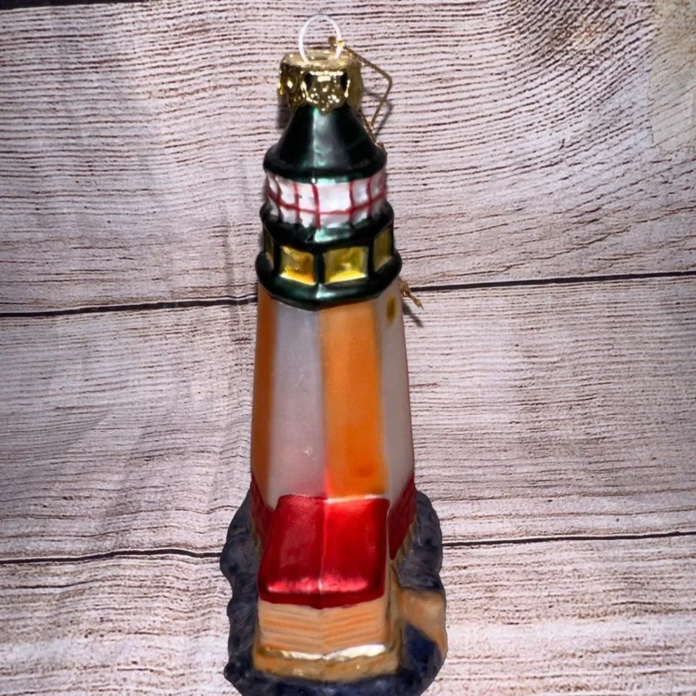 Blown Glass Shore Tower Lighthouse Christmas‎ Ornament Nautical Sea Ornament